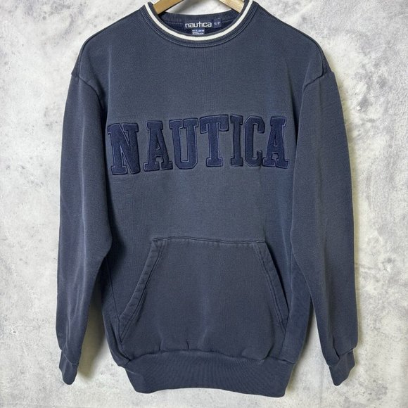Vintage Nautica Sweatshirt Adult Small Blue Spell Out Crew Neck S1 - Picture 1 of 10